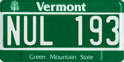 VT license plate NUL193