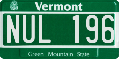 VT license plate NUL196