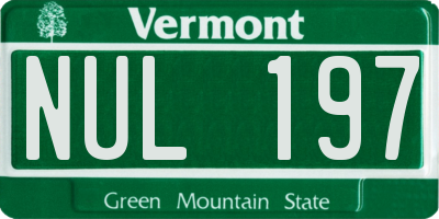 VT license plate NUL197