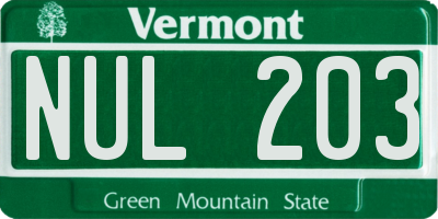 VT license plate NUL203