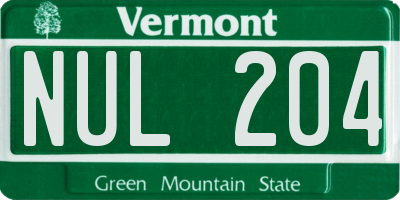 VT license plate NUL204