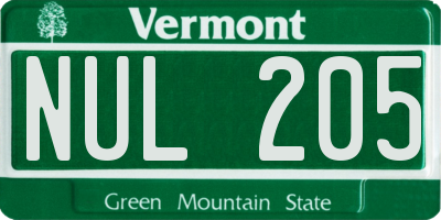 VT license plate NUL205