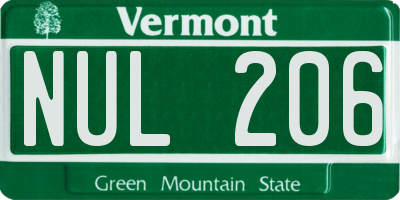 VT license plate NUL206