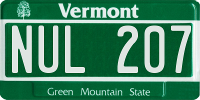 VT license plate NUL207