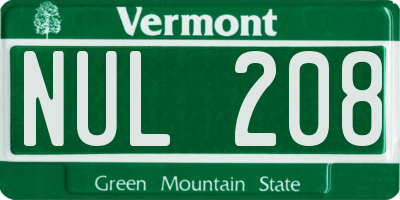 VT license plate NUL208