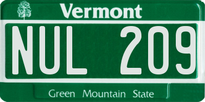 VT license plate NUL209
