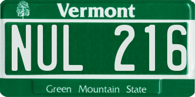 VT license plate NUL216