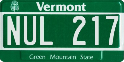 VT license plate NUL217