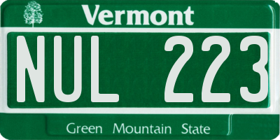 VT license plate NUL223