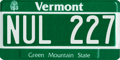 VT license plate NUL227