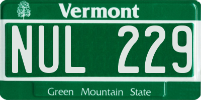 VT license plate NUL229