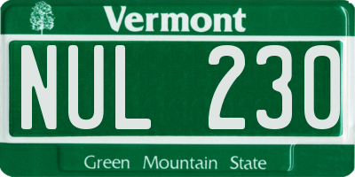 VT license plate NUL230