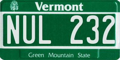 VT license plate NUL232