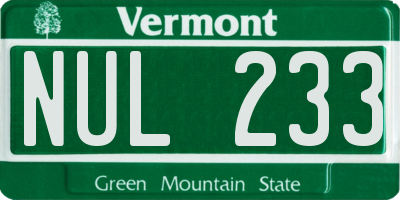 VT license plate NUL233
