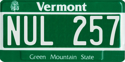 VT license plate NUL257