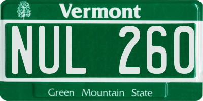 VT license plate NUL260