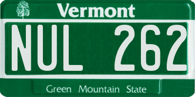 VT license plate NUL262