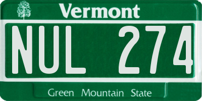 VT license plate NUL274