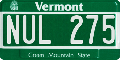 VT license plate NUL275