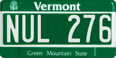 VT license plate NUL276