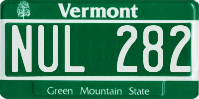 VT license plate NUL282
