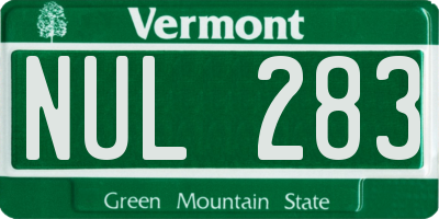 VT license plate NUL283