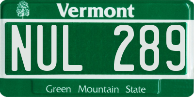 VT license plate NUL289