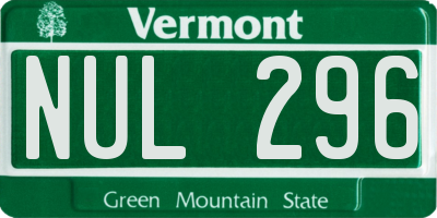 VT license plate NUL296