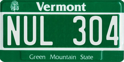 VT license plate NUL304