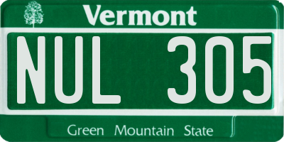 VT license plate NUL305