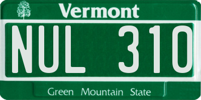 VT license plate NUL310