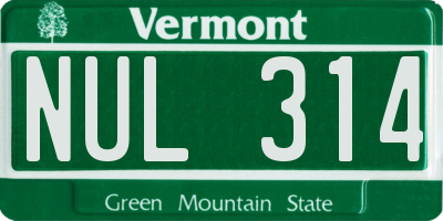 VT license plate NUL314