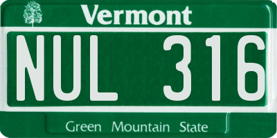 VT license plate NUL316