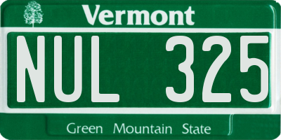 VT license plate NUL325