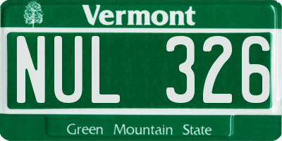 VT license plate NUL326