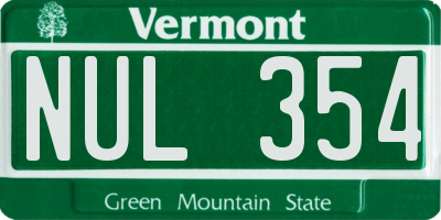 VT license plate NUL354