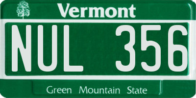 VT license plate NUL356