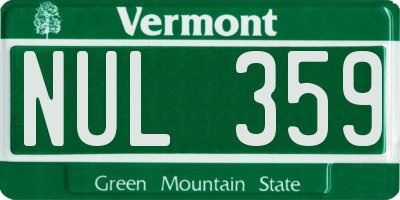 VT license plate NUL359