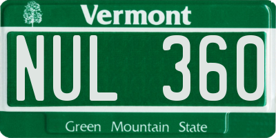 VT license plate NUL360