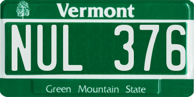 VT license plate NUL376