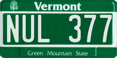 VT license plate NUL377