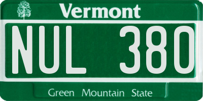 VT license plate NUL380