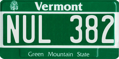 VT license plate NUL382