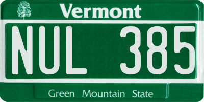 VT license plate NUL385