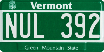 VT license plate NUL392