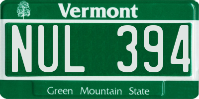 VT license plate NUL394