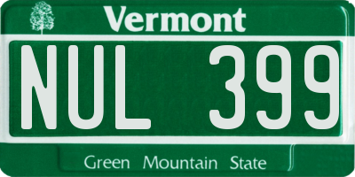 VT license plate NUL399