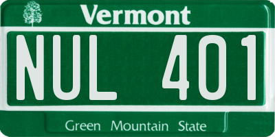 VT license plate NUL401
