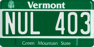 VT license plate NUL403