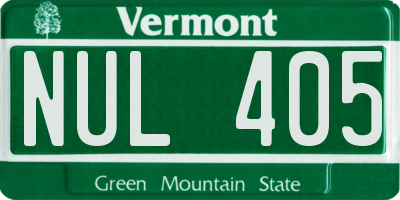 VT license plate NUL405